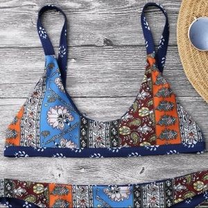 Zaful Patchwork Print Bralette Scoop Bikini Top